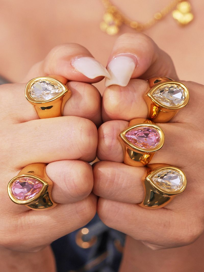 Square Sugar Personalized Retro Diamond Set Stainless Steel Zircon Water Drop Shaped Cut Surface Zircon Ring For Women_voghion.com