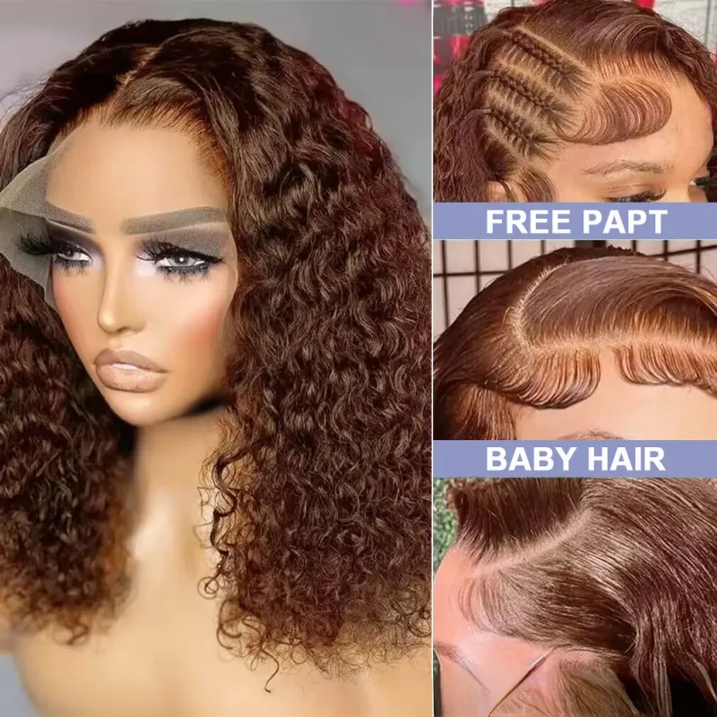 Parrucche per capelli umani frontali in pizzo marrone 13x4 da donna, con onde d'acqua, caschetto corto_voghion.com