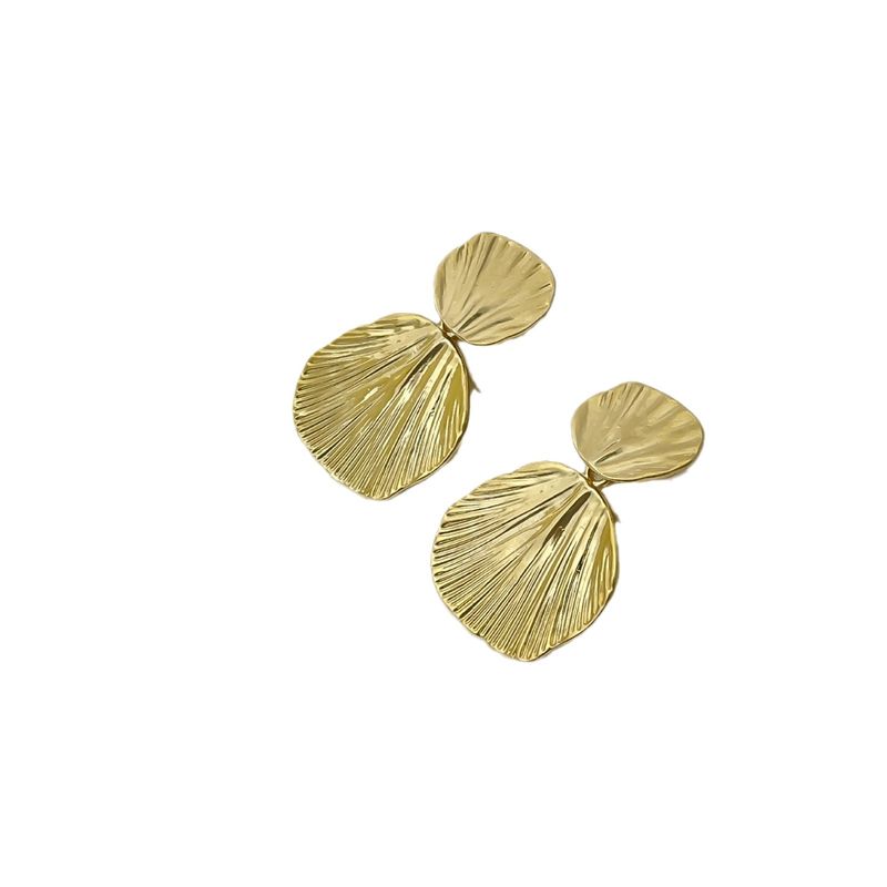 Orecchini di lusso in foglia di rame placcato oro con design a nicchia con ago in argento, gioielli per le orecchie di alta qualità_voghion.com