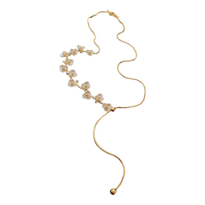 Echt vergoldete Blume eingelegte Diamantperlenkette High-End einfache Schlüsselbeinkette Nischenmode Exquisite Neu_voghion.com