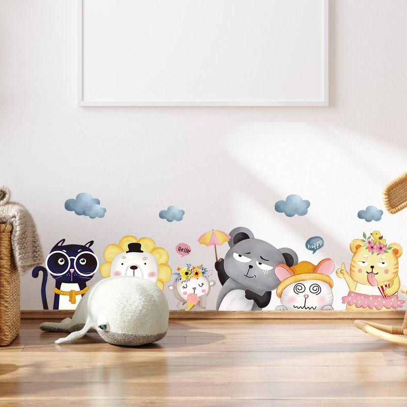 Cartoon 6 cats and tigers PVC frosted JS-N children's room kindergarten decoration wall stickers_voghion.com