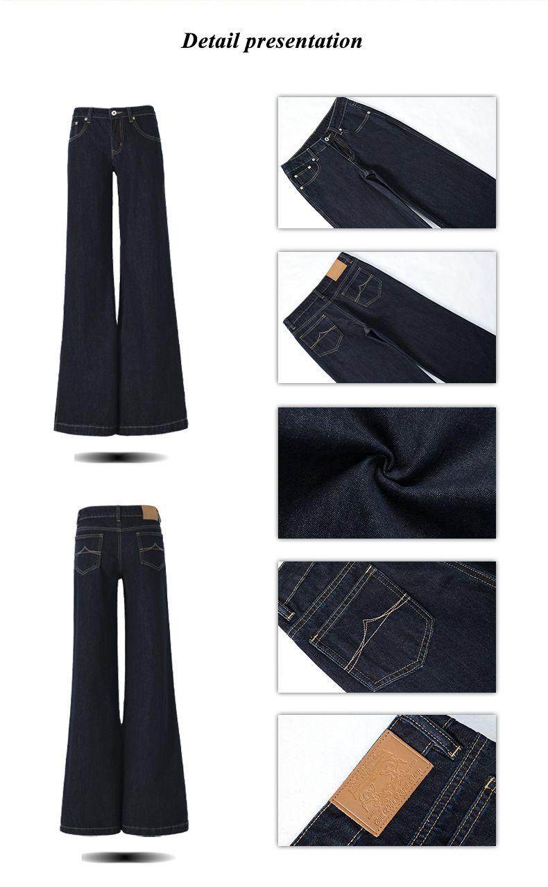 Vintage donkerblauwe low-rise flared jeans voor dames - rekbare katoenen bootcut-broek met distressed wash, hoge taille, slanke pasvorm en comfortabele broek_voghion.com