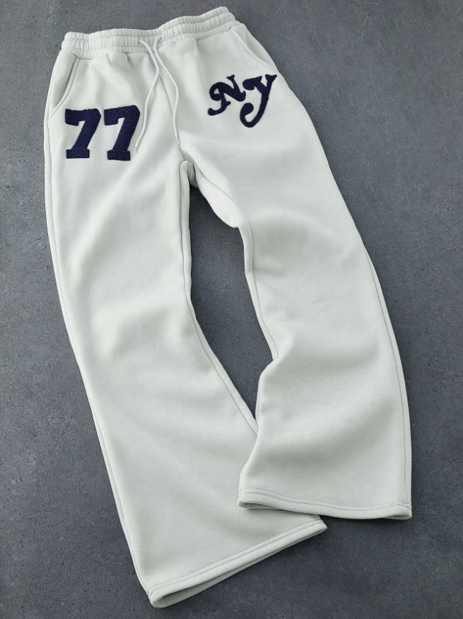 Unisex Y2K Streetwear Sweatpants – Oversized Flare Fit With Drawstring Waist & Embroidery (Black/White/Pink, Polyester, Hip-Hop Aesthetic)_voghion.com