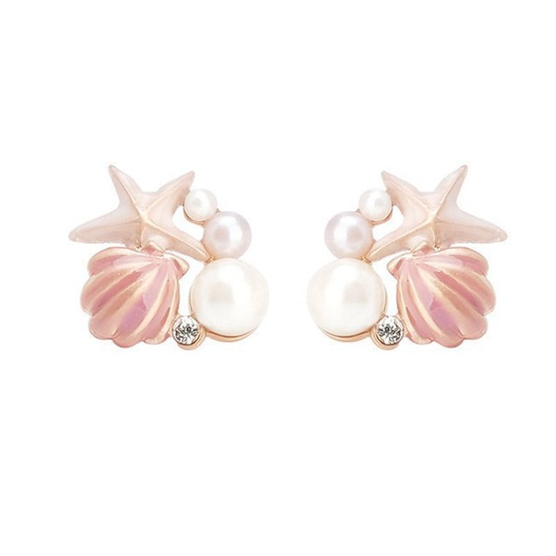 Orecchini pentagramma a forma di stella marina con conchiglia di alta qualità per donna, Akoya, Giappone_voghion.com
