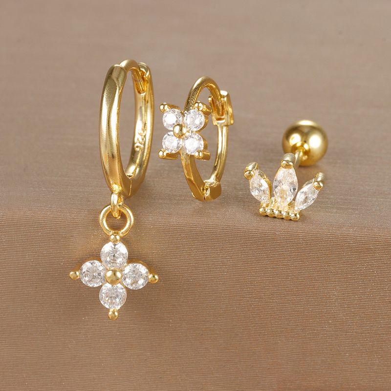 Gioielli e accessori orecchini geometrici alla moda, set di orecchini floreali con micro zirconi intarsiati, orecchini da donna leggeri e di lusso personalizzati in tre pezzi_voghion.com