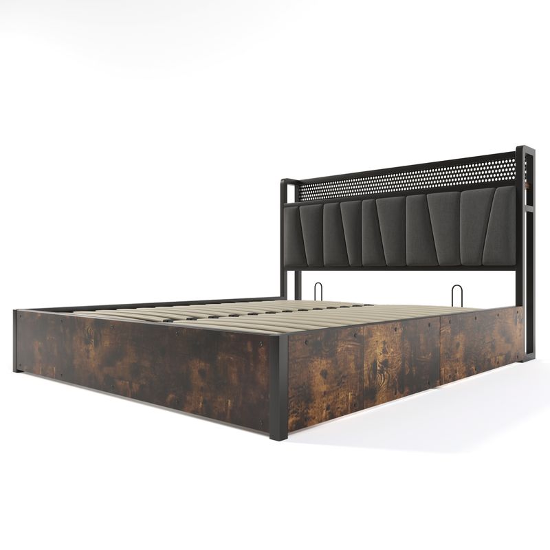 Cadre de lit en métal Polsterbett avec contrôle par application LED, chargement USB, éclairage de la tête de lit, lit double 180 x 200 cm (sans matelas)_voghion.com