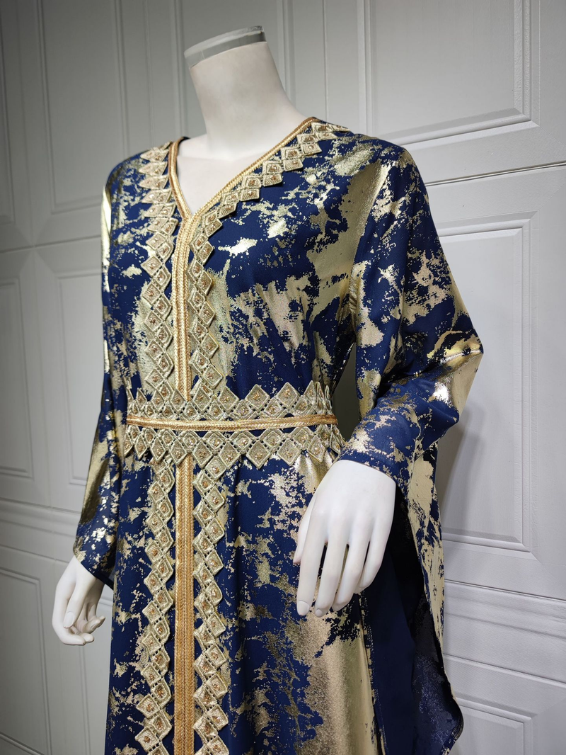 Damekjole forgyldt muslimsk chiffonkåbe med bæltekjole_voghion.com