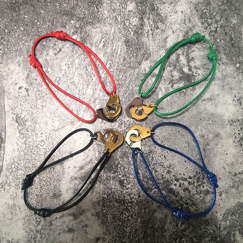 Heldig rødt armbånd håndjern sammenlåsende Valentinsdag par utvidbart farget armbånd dekorasjon_voghion.com