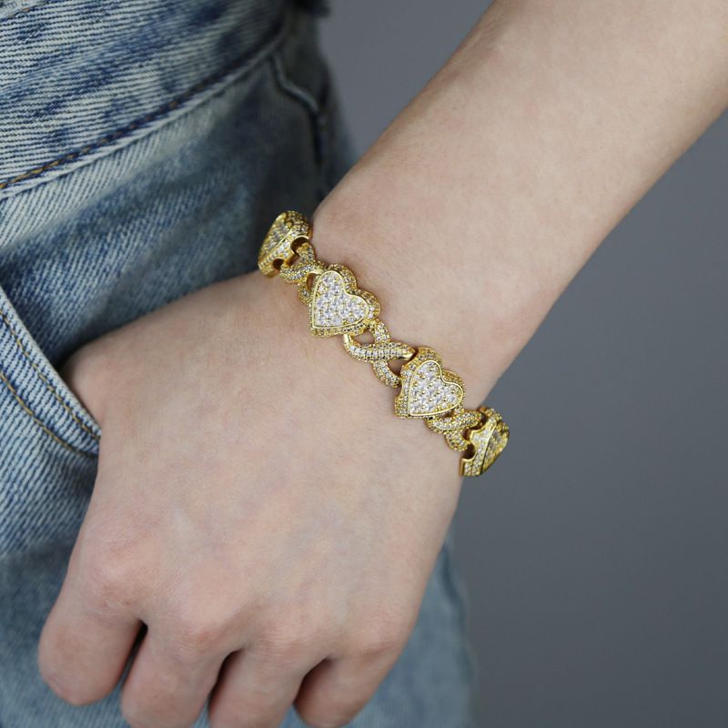 Bracelet tendance hip-hop en forme de cœur avec zircon cubique en forme de 8 pour femme_voghion.com