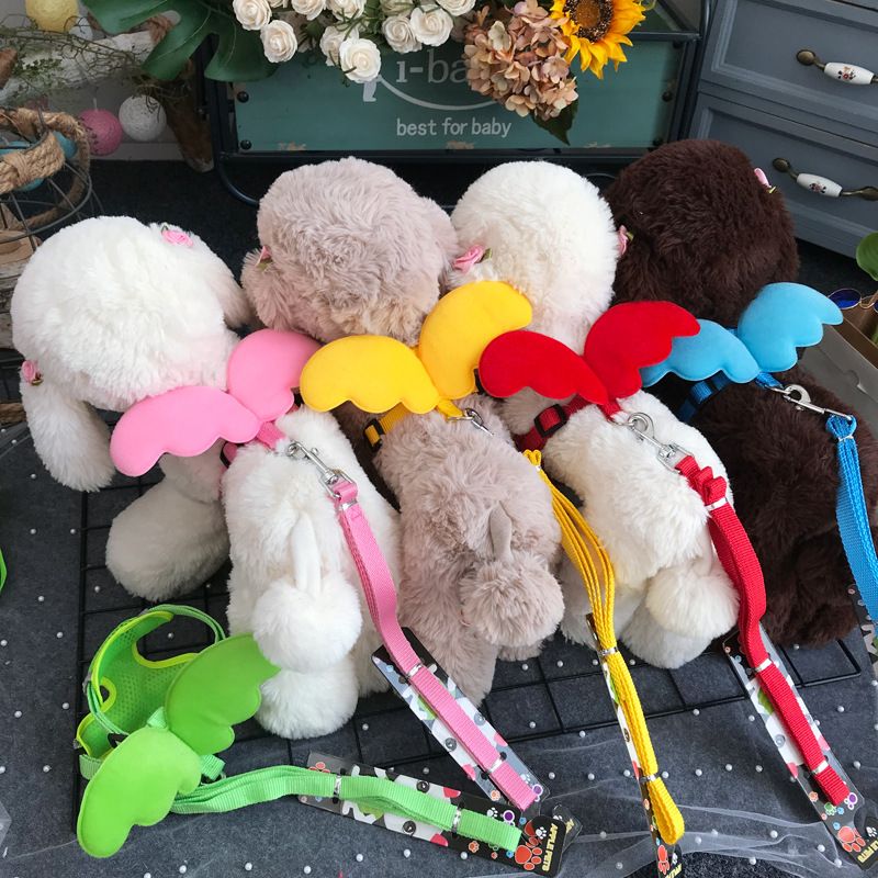 Coleira de coração para cachorro, asas de anjo, peitoral com coelho, suprimentos para animais de estimação_voghion.com