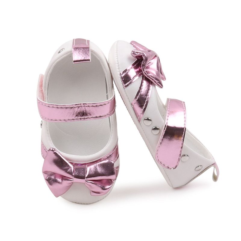 Mother & Kids Color matching shiny bow breathable non-slip soft bottom baby girl toddler princess shoes_voghion.com