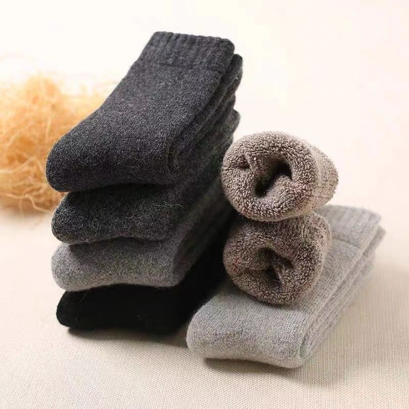 Wangjia Herbst Winter Herren Damen Wollsocken Verdickter Frottee Lässige Warme Wadenlange Fleece-gefütterte Unifarbene Export-Kaschmirsocken_voghion.com