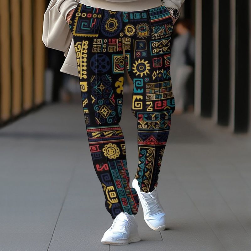 2024 Spring And Autumn Men's Fashion Casual Printed Loose Drawstring Straight Pants_voghion.com