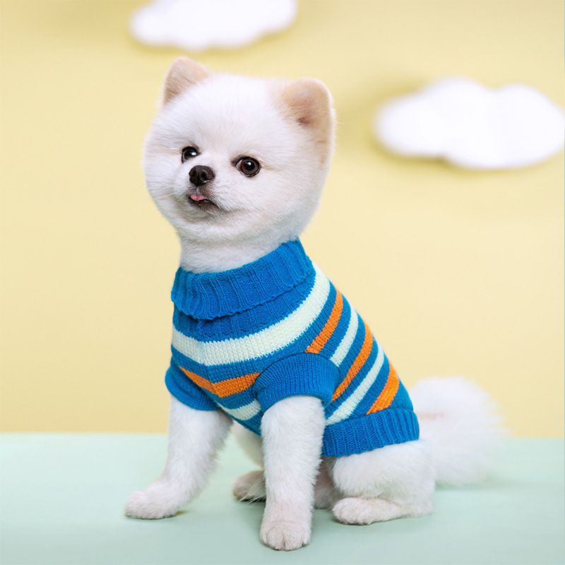 Pull rayé chaud tricoté à deux pattes pour petit chien, vêtement pour chiot, automne et hiver_voghion.com