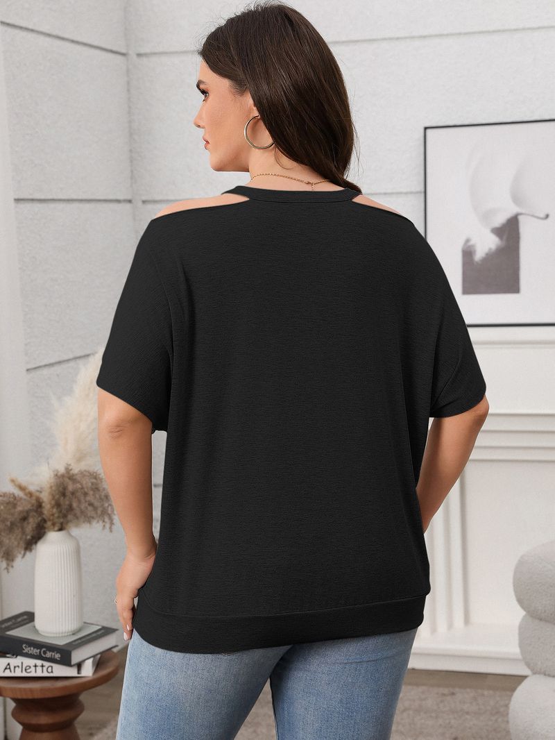 Abbigliamento da donna Fat Mm Large Size Top a maniche corte con spalle scoperte_voghion.com
