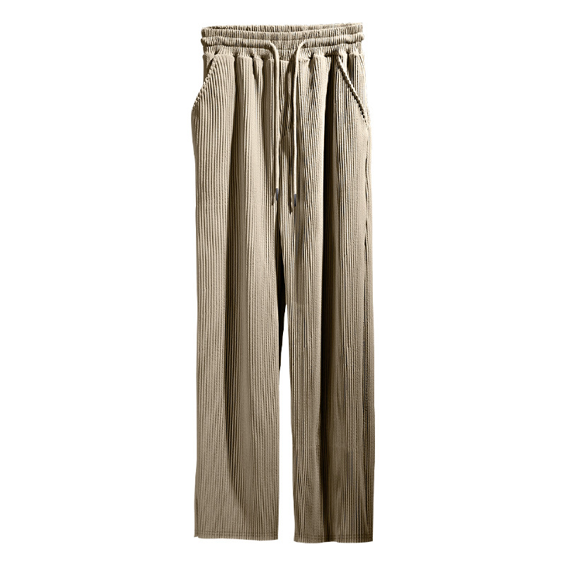 Pantaloni larghi a vita alta, dritti, drappeggiati, a righe, casual, da uomo, primavera e autunno 2024_voghion.com
