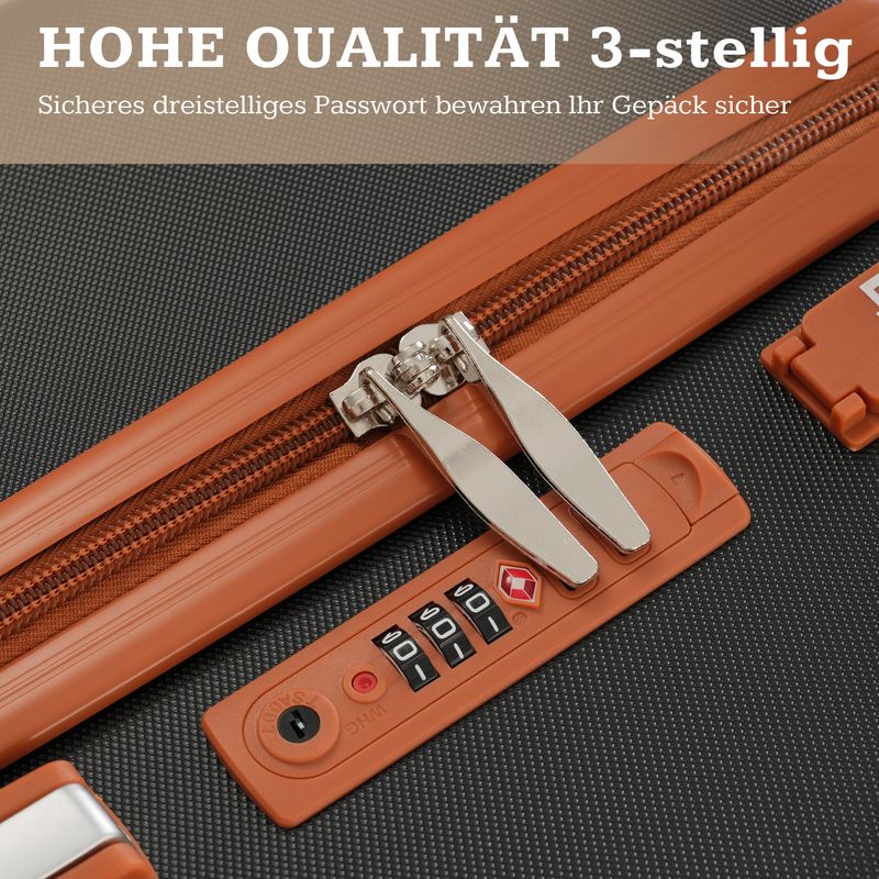 Juego de mesa de 3 piezas (M, L, XL) con puerto USB y soporte de sujeción, ABS Hartschale, TSA Schloss, Schwarz-Braun_voghion.com