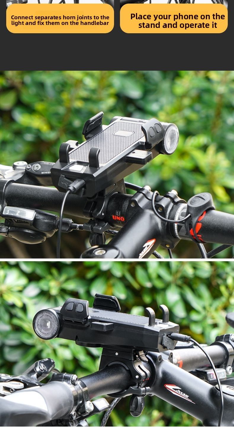 【5-in-1】Bicycle Night Front Light Horn Super Bright Flashlight Bike Riding Gear Phone Holder_voghion.com