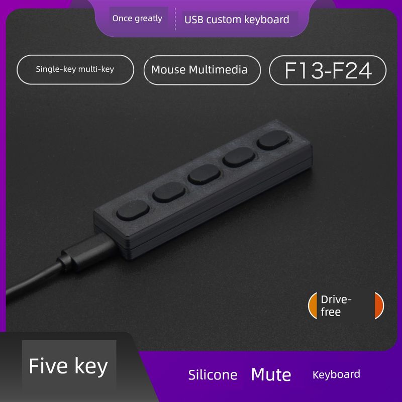 Mute Recording 5 Keys Silent Silicone Mini Black Plastic USB Custom Shortcut Keyboard_voghion.com