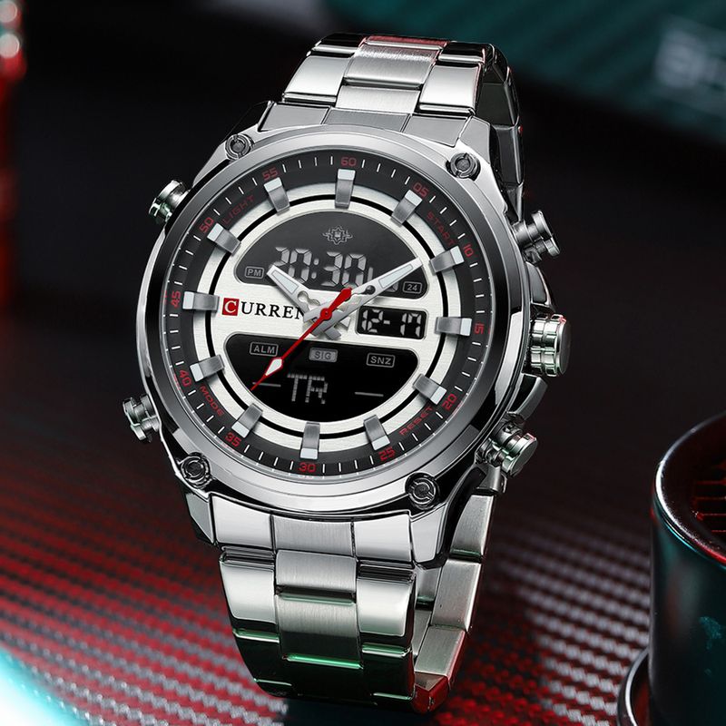Orologio sportivo digitale da uomo con quadrante rotondo grande, resistente all'acqua, sveglia, calendario, visualizzazione della settimana - Orologio da polso al quarzo casual_voghion.com