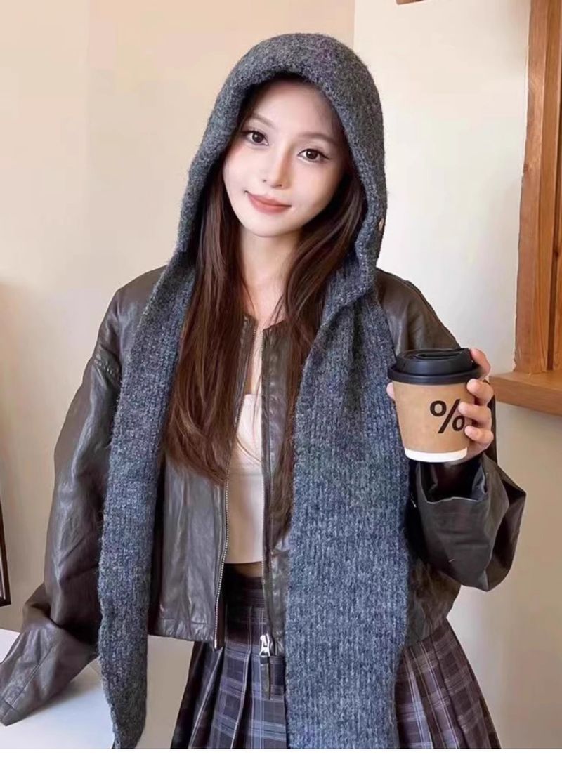 2025 Barakra Strickmütze Integrierter Schal Hut Koreanische Version Ausländischen Stil Herbst Und Winter Im Freien Warme Tasche Kopf Wollmütze_voghion.com