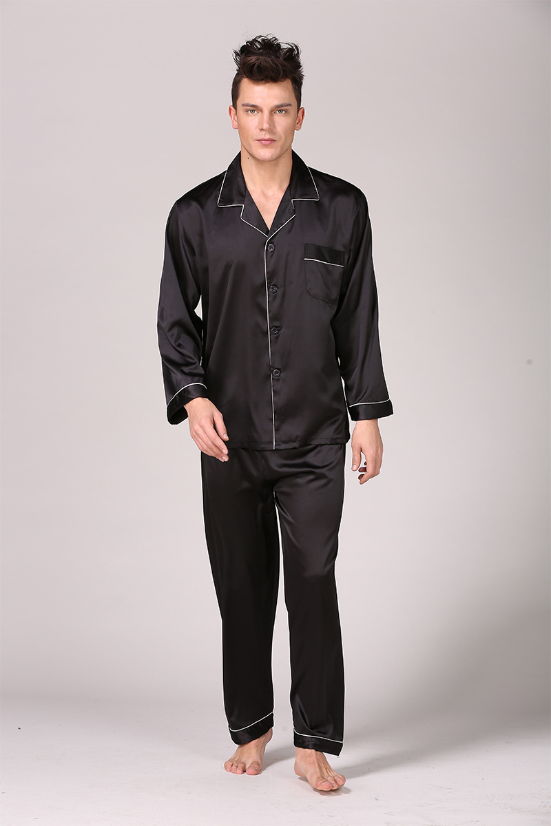 Pijama de seda estampado masculino, manga comprida, roupas para casa de tamanho grande, pijama de verão de seda gelada_voghion.com