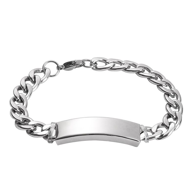 Bracciale cubano da uomo in acciaio inossidabile dritto, semplice, lucido, curvo, con etichetta personalizzabile, per coppia hip-hop_voghion.com