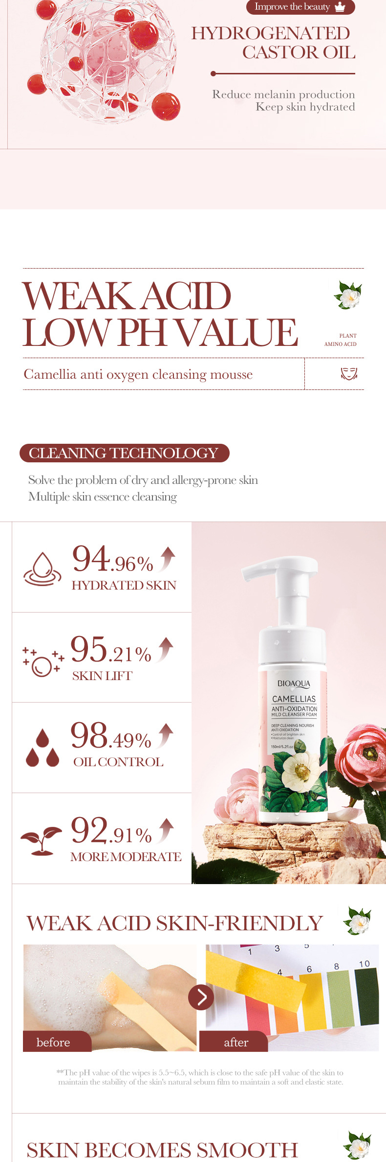 BIOAOUA Camelia Anti Oxygen Mousse detergente viso idratante per una pulizia profonda_voghion.com