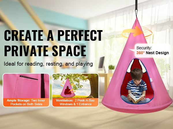 VEVOR Kids Nest Swing Chair, Hanging Hammock Chair with Adjustable Rope, Hammock Swing Chair for Kids Indoor and Outdoor Use (39" D x 52" H), 250lbs W_voghion.com