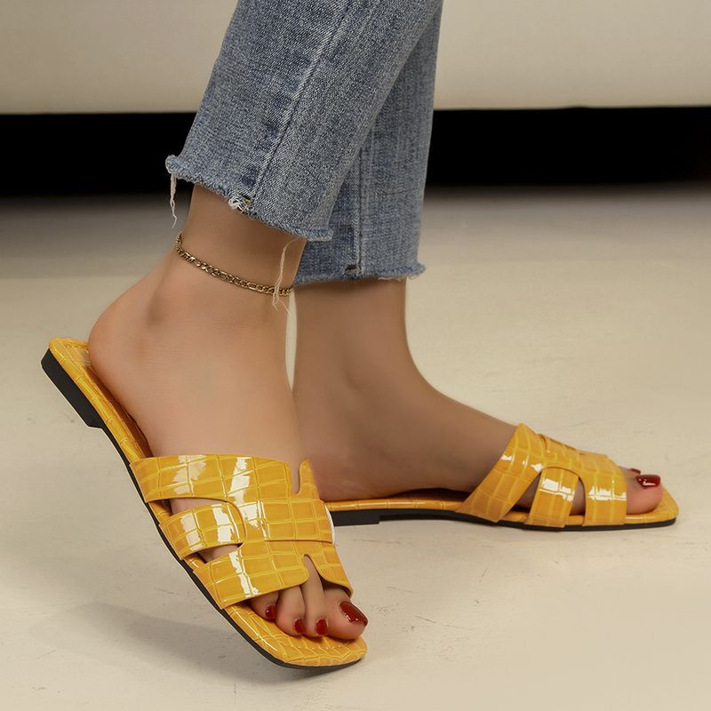 Solid Color Casual Stone Flat Slippers New Square Head Slip-on Slippers_voghion.com