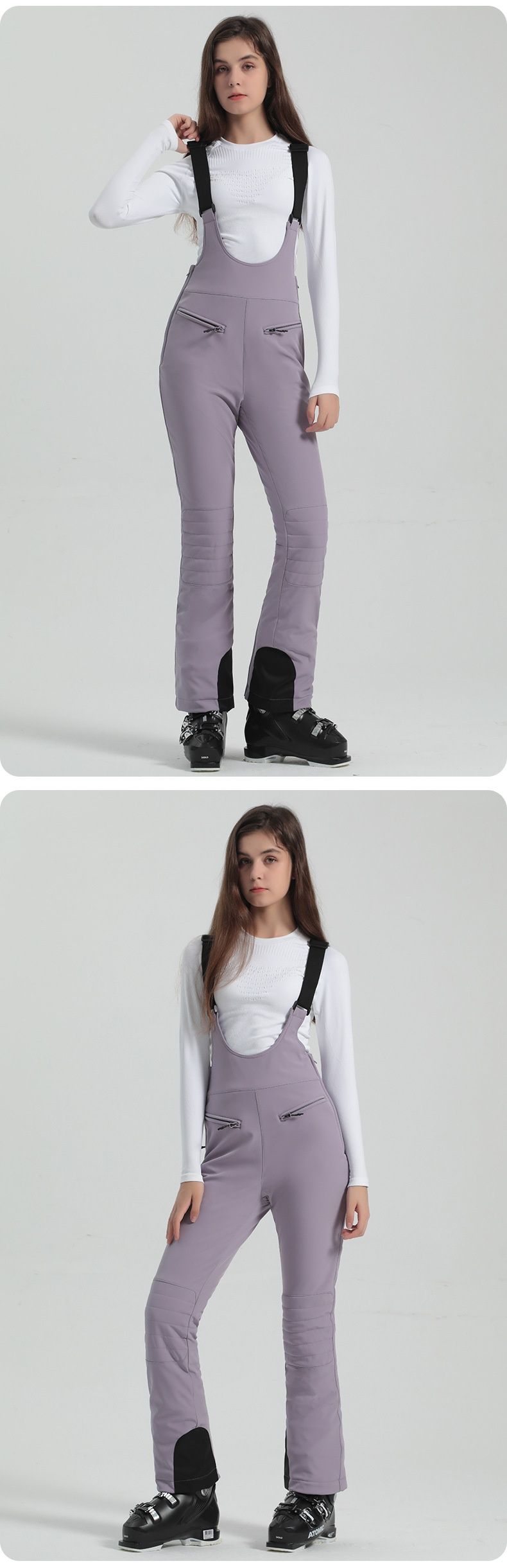 001 Nieuwe damesski met banden, dubbel board, cross-border, rekbaar, slim fit, winddicht, waterdicht, outdoor zwart warm_voghion.com