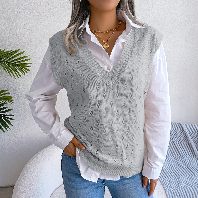 Maglione lavorato a maglia con scollo a V casual autunno e inverno 2023 Abbigliamento da donna_voghion.com