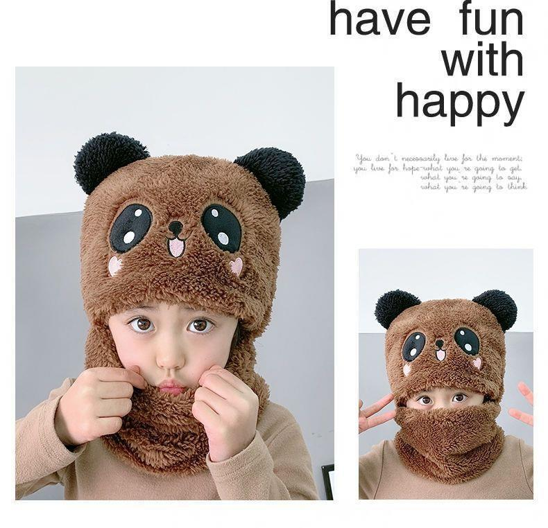 Cute and Warm Cap with Face Cover for Kids - Autumn and Winter Hat and Scarf Combo_voghion.com