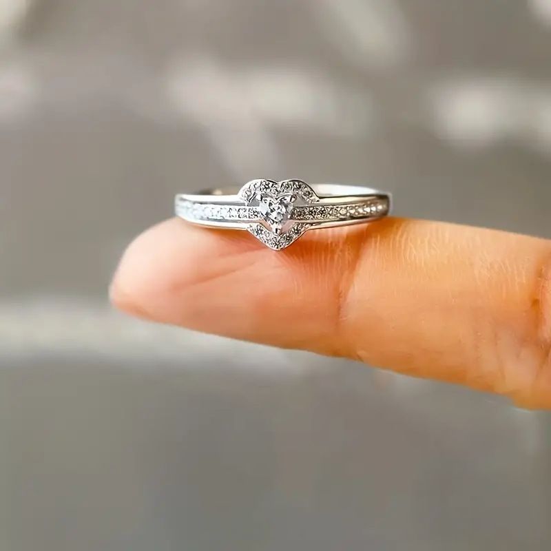 Heißer Verkauf Mutter Tochter geschichteten Herz Design Mikro eingelegten Zirkon Damen Diamantring_voghion.com