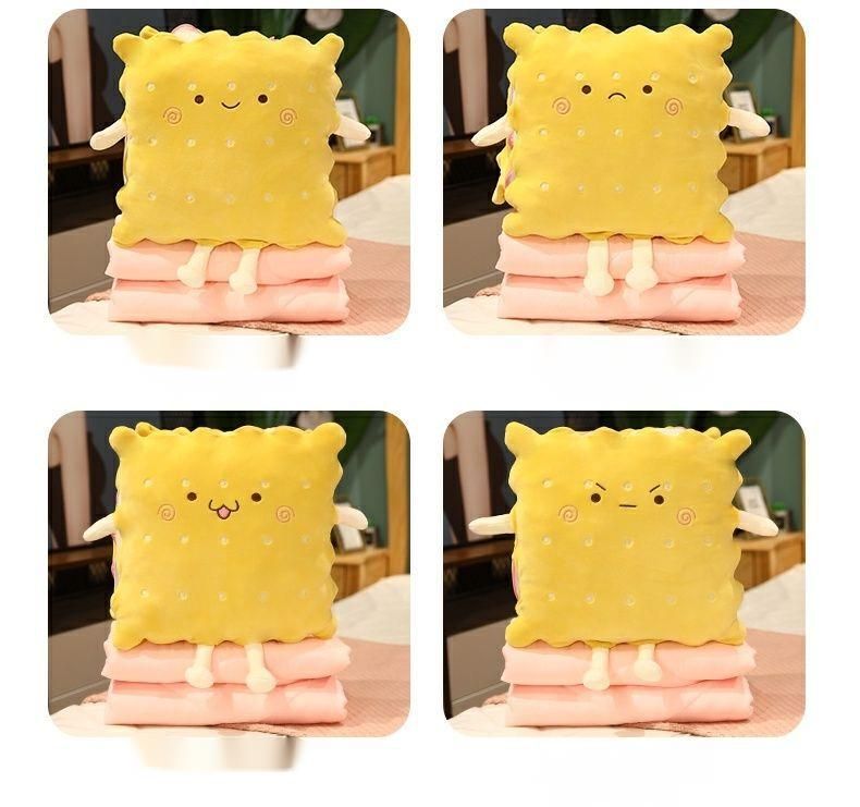Cute Cartoon Cookie Pillow Dual-use Air Conditioner Sofa Cushion Office Nap Foldable Car Blanket_voghion.com