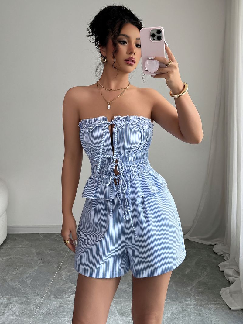 Women's Clothing Temperament Elegant Style Strap Top Shorts Two Piece Suit_voghion.com