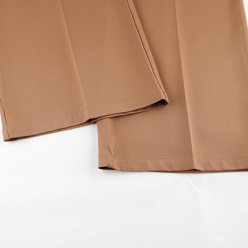Pantaloni eleganti da donna a vita alta e gamba larga - Pantaloni da ufficio con orlo fluido e tasche laterali - Tessuto elasticizzato in misto poliestere (nero/kaki, S-XXL)_voghion.com