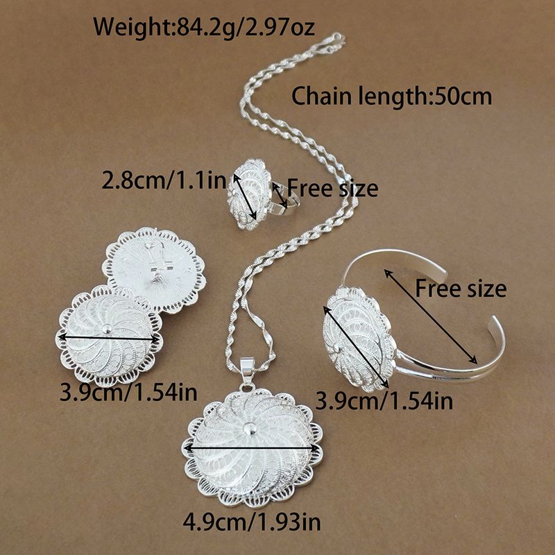 Vierteiliges äthiopisches Silber-Halsketten-Anhänger-Armband-Ohrringe-Ring-Klassiker-Schmuckset_voghion.com