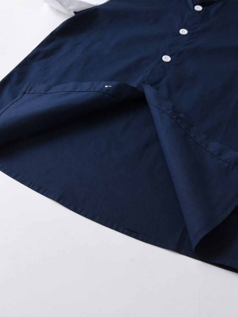 Mutter & Kinder Sommer jungen schwarz und weiß farbe kurzarm stehkragen hemd jacke_voghion.com