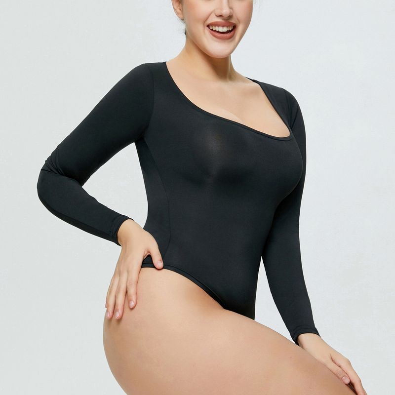Maglietta a maniche lunghe con cerniera, vestibilità aderente, tinta unita, taglie forti, tuta da donna, comoda e traspirante._voghion.com
