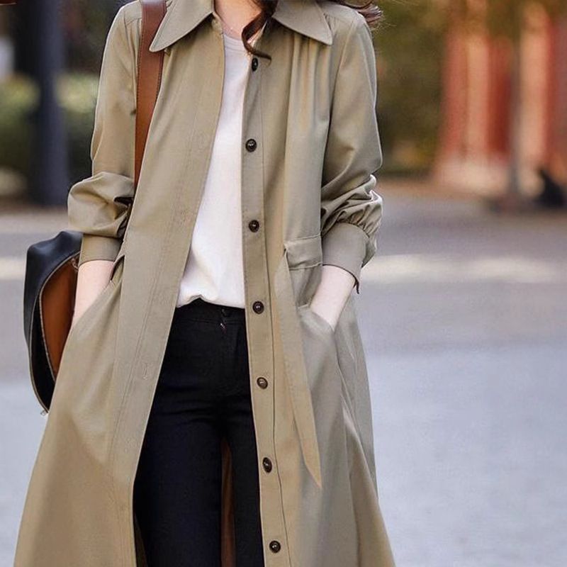 Trench sottile per le donne, nuovo stile coreano alla moda, piccolo cappotto, giacca a camicia media e lunga_voghion.com