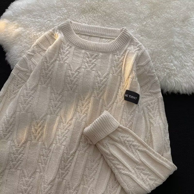 Zopfmusterpullover für Herren – Übergroßer Vintage-Pullover, wintertaugliche, lockere Passform mit strukturiertem Twist-Stich_voghion.com