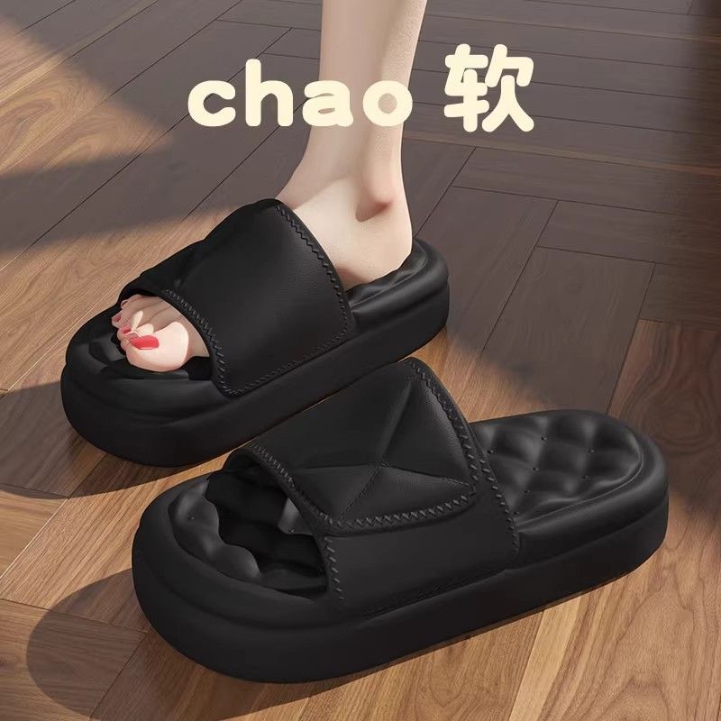 Kadınlar ve Erkekler İçin Yastıklama Etkili Otel Banyosu, Yazlık EVA İç Mekan Banyo Kaymaz Kalın Tabanlı Terlikler_voghion.com