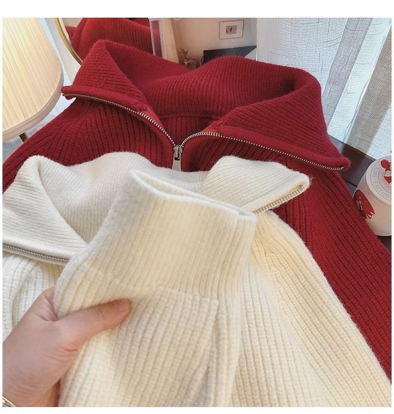 Maglione lavorato a maglia ispessito 2024 autunno/inverno nuovo stile con design anti-età, cerniera aspetto ampio e sottile, colletto maglione pigro_voghion.com