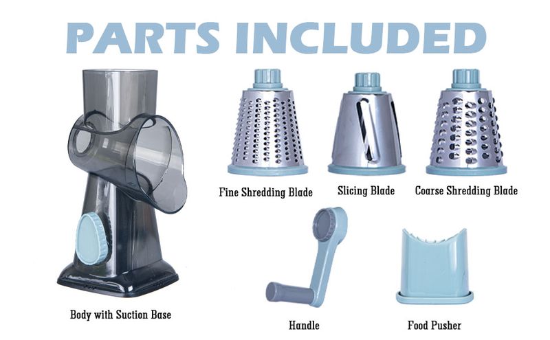 Rotary Grater Shredder, Handheld Cheese Grater, With Strong Suction Base, Kitchen Vegetable Slicer, 3 Replaceable_voghion.com