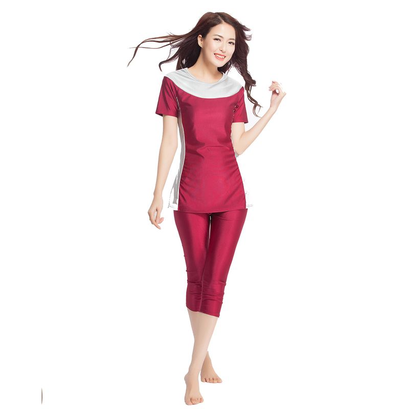 Muslim Swimwear Women's Swimsuit Muslim Conservative Swimsuit Loose Contrasting Color Two-piece Set Seaside Travel Hot Spring Suit_voghion.com