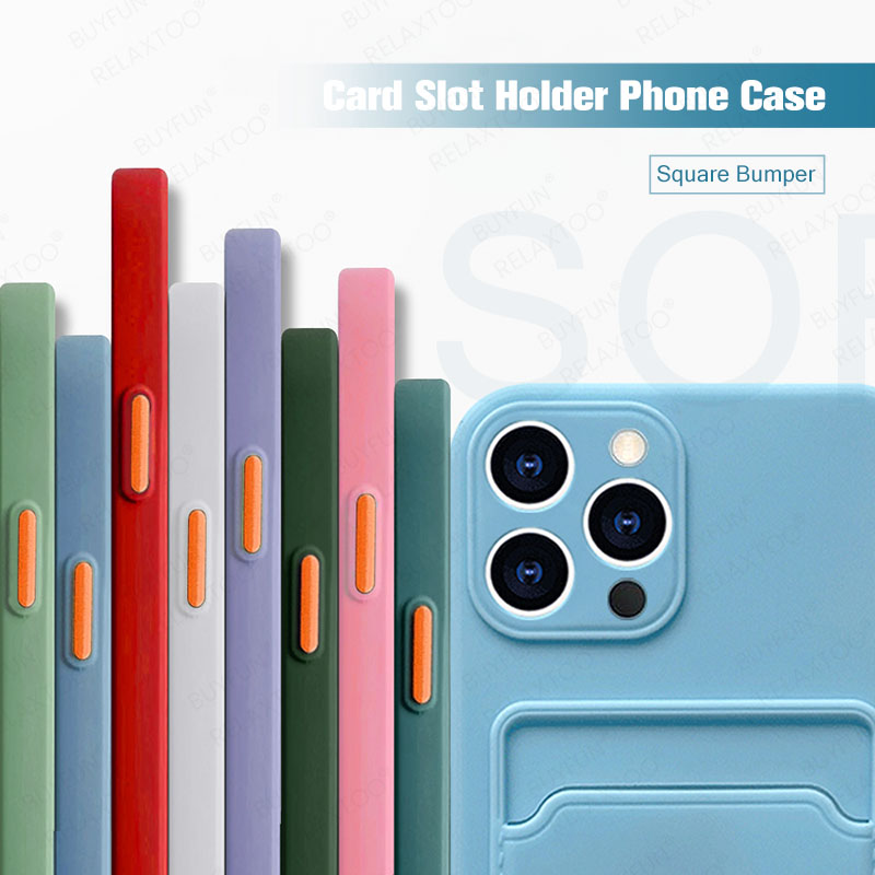 Étui de téléphone carré en silicone avec porte-cartes pour iPhone 12 Pro Max 11pro Xr X Xs Max 8 7 Plus Se 2020 12 Mini Coque arrière souple_voghion.com