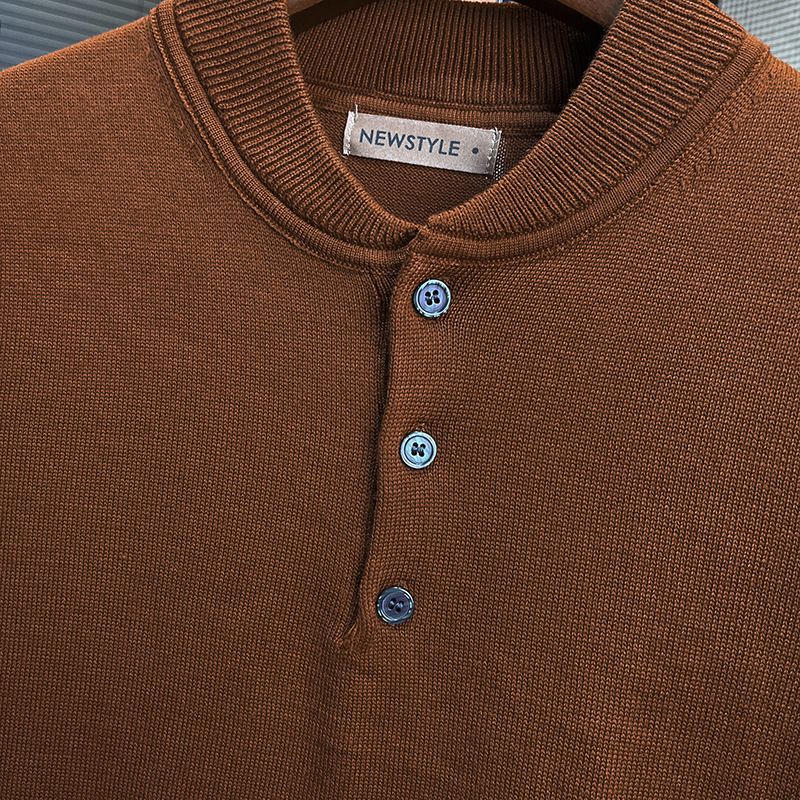 Pull Henley grande taille pour homme - Pull en maille stretch respirante, élégant et décontracté, lavable en machine et infroissable_voghion.com