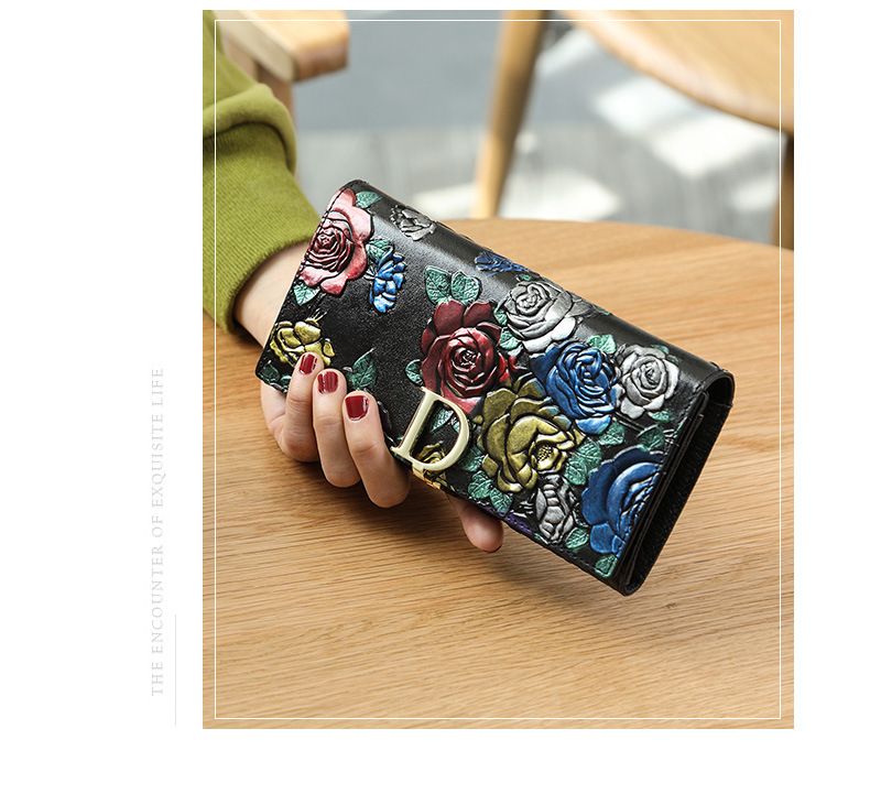 Portafoglio lungo retrò in vera pelle da donna D Eming, con pochette, portamonete_voghion.com