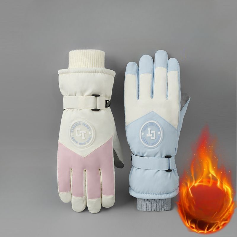 Women's Ski Winter Fleece Lined Thickened Snow Play Waterproof Warm Cycling Electric Bike Touchscreen Non-Slip Cotton_voghion.com